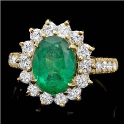 14k Gold 2.50ct Emerald 1.30ct Diamond Ring