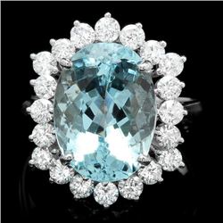 14k Gold 6.70ct Aquamarine 1.40ct Diamond Ring