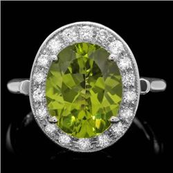 14k White Gold 5.00ct Peridot 0.70ct Diamond Ring