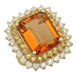 14K Gold 13.81ct Citrine 1.97ct Sapphire 2.39ct Diamond Ring