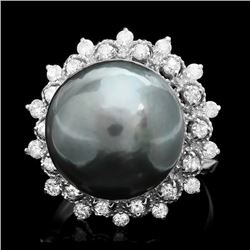 14k White Gold 14mm Pearl 0.70ct Diamond Ring