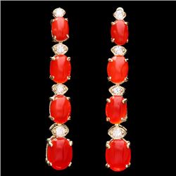 14k Gold 4.00ct Coral 0.35ct Diamond Earrings