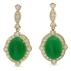 14K Gold 18.21ct Jadeite 1.85 Diamond Earrings