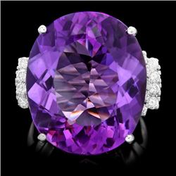 14k Gold 30.00ct Amethyst 0.75ct Diamond Ring