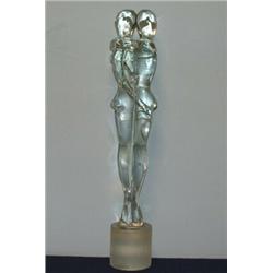 R Anatra, an Arte '80, Murano glass group of entwined lovers, labels and incised signature, 49cm …