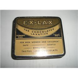 VINTAGE *EX-LAX .50 CENTS* TIN-TIN IS IN GOOD CONDITION AND BOOK VALUE AT $10.00+!! ITEM CAME OUT OF