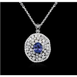 14KT White Gold 3.57ct Tanzanite and Diamond Pendant With Chain