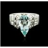 Image 1 : Platinum 2.07ct Aquamarine and Diamond Ring