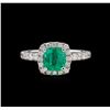Image 2 : GIA Certified 1.32ct Emerald and Diamond Ring - 14KT White Gold
