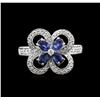 Image 2 : 0.80ctw Sapphire and Diamond Ring - 14KT White Gold