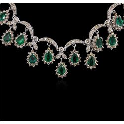 14KT White Gold 6.50ctw Emerald and Diamond Necklace