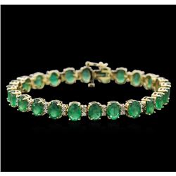 16.63ctw Emerald and Diamond Bracelet - 14KT Yellow Gold