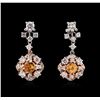 Image 1 : 0.45ctw Orange Sapphire and Diamond Earrings - 14KT Two-Tone