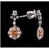 Image 2 : 0.45ctw Orange Sapphire and Diamond Earrings - 14KT Two-Tone