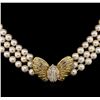 Image 2 : Pearl and Diamond Necklace - 14KT Yellow Gold