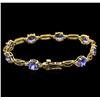 Image 2 : 9.45ctw Tanzanite and Diamond Bracelet - 14KT Yellow Gold