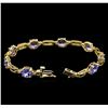 Image 3 : 9.45ctw Tanzanite and Diamond Bracelet - 14KT Yellow Gold