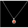 Image 2 : 14KT White Gold 4.90ct Coral and Diamond Pendant With Chain