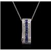 Image 1 : 14KT White Gold 1.18ct Sapphire and Diamond Pendant With Chain