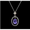 Image 1 : 2.81ct Tanzanite and Diamond Pendant With Chain - 14KT White Gold