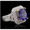 Image 1 : 14KT Two-Tone Gold 7.46ct Tanzanite and Diamond Ring