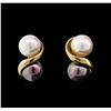 Image 1 : Black and White Pearl Earrings - 14KT Yellow Gold