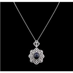 23.38ct Blue Star Sapphire and Diamond Pendant With Chain - 14KT White Gold