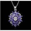 Image 1 : 14KT White Gold 3.96ctw Tanzanite and Diamond Pendant With Chain