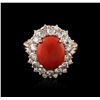 Image 2 : 14KT Rose Gold 8.88ct Coral and Diamond Ring