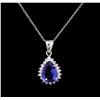 Image 1 : 2.95ctw Tanzanite and Diamond Pendant With Chain - 14KT White Gold