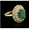 Image 1 : 3.33ct Emerald and Diamond Ring - 14KT Yellow Gold
