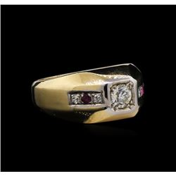 0.10ctw Ruby and Diamond Ring - 14KT Two-Tone Gold