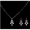 Image 1 : 0.22ctw Pearl and Diamond Pendant and Earrings Suite - 14KT White Gold