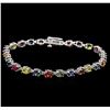 Image 1 : 8.50ctw Multi Color Sapphire Bracelet - 14KT White Gold