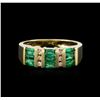 Image 2 : 14KT Yellow Gold 0.74ctw Emerald and Diamond Ring