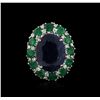 Image 2 : 14KT White Gold 12.52ct Sapphire, Emerald and Diamond Ring
