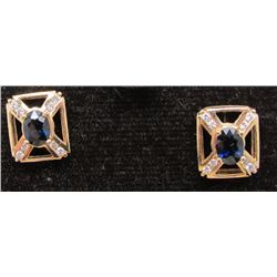 14 Kt Yellow Gold Sapphire & Diamond Stud Earrings - Appraised Value $ 1785