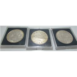 3 Canadian Silver $1 Dollar Coins (1935, 1936, 1937)