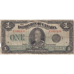 1923 Dominion Of Canada $1 Dollar Bank Note - Black Seal