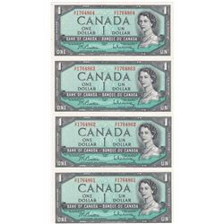 9 x 1954 Bank Of Canada $1 Modified Portrait Bank Notes