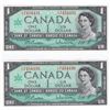 Image 1 : 1967 Bank Of Canada $1 One Dollar Bank Notes - 2 Consecutive Serial #'s