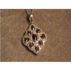 NECKLACE -  MULTI SAPPHIRE & DIAMOND NECKLACE - 1.40 CTW. STERLING SILVER SETTING AND CHAIN - INCLUD