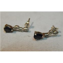 EARRINGS - NEW BLUE SAPPHIRE & DIAMOND EARRINGS - STERLING SILVER SETTING - POST & BUTTERFLY BACKS -
