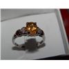 Image 1 : RING - OVAL CITRINE & DIAMOND SOLITAIRE RING - SET WITH 4 SHOULDER DIAMONDS