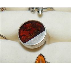 SILVER RING - AMBER GLASS - MAKERS MARKS AND STAMPED 925