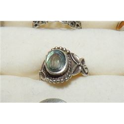 SILVER RING - FLORAL DESIGN WITH ABALONE CENTER - STAMPED 925