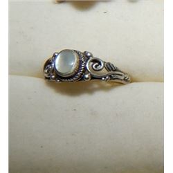 SILVER RING - INTRQUITELY DESIGNED WITH CENTER OPAL - STAMPED 925
