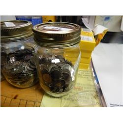 JAR OF COINS - MOSTLY DIMES - TOTAL APPROX. 2.5LBS