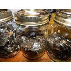 JAR OF COINS - MOSTLY DIMES - TOTAL APPROX. 2.5LBS