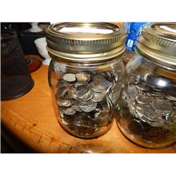 JAR OF COINS - MOSTLY DIMES - TOTAL APPROX. 2.5LBS
